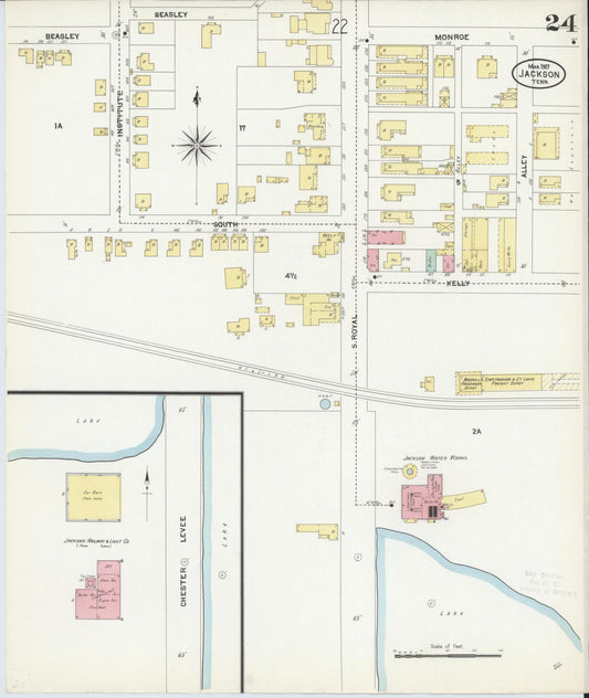 Sanborn Fire Insurance Map from Jackson, Madison County, Tennessee (1907), Sheet #0024 - Historic Sanborn Fire Insurance Map Print, vintage old map wall art, antique decor, genealogy gift, Tennessee Tennessee map
