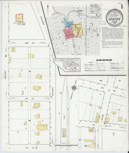 Sanborn Fire Insurance Map from Lehigh, Coal County, Oklahoma (1918), Sheet #0001 - Complete Map Set gallery image, historic Sanborn map, vintage wall art, Oklahoma Oklahoma