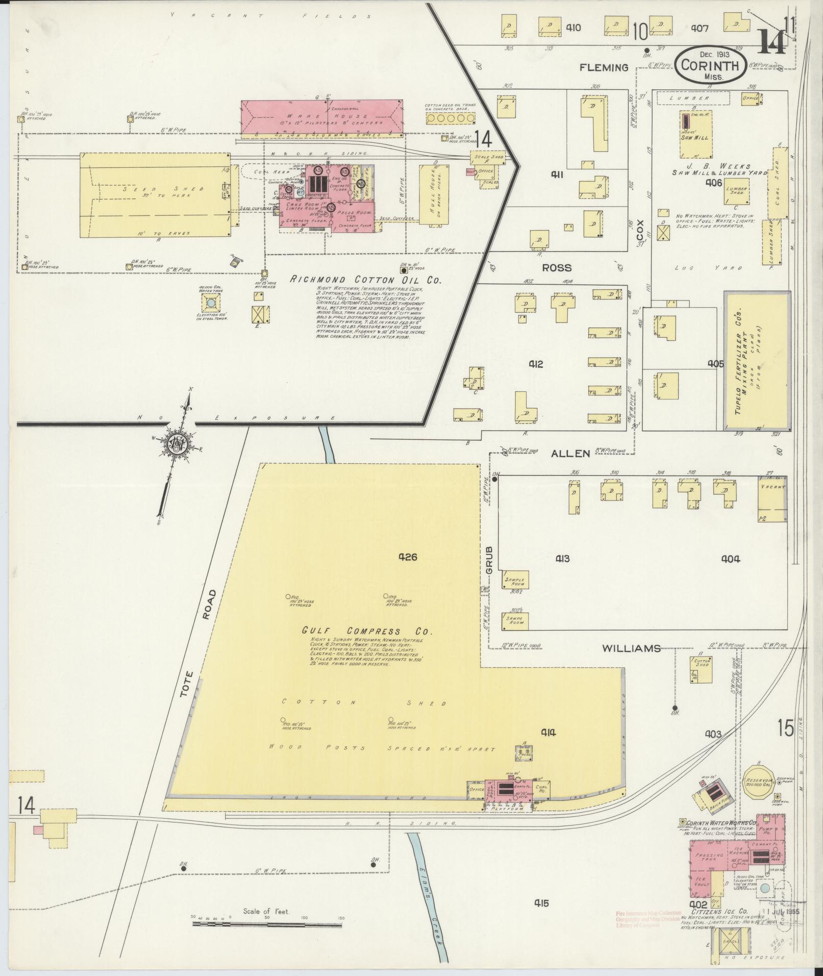 Sanborn Fire Insurance Map from Corinth, Alcorn County, Mississippi (1913), Sheet #0014 - Complete Map Set gallery image, historic Sanborn map, vintage wall art, Mississippi Mississippi