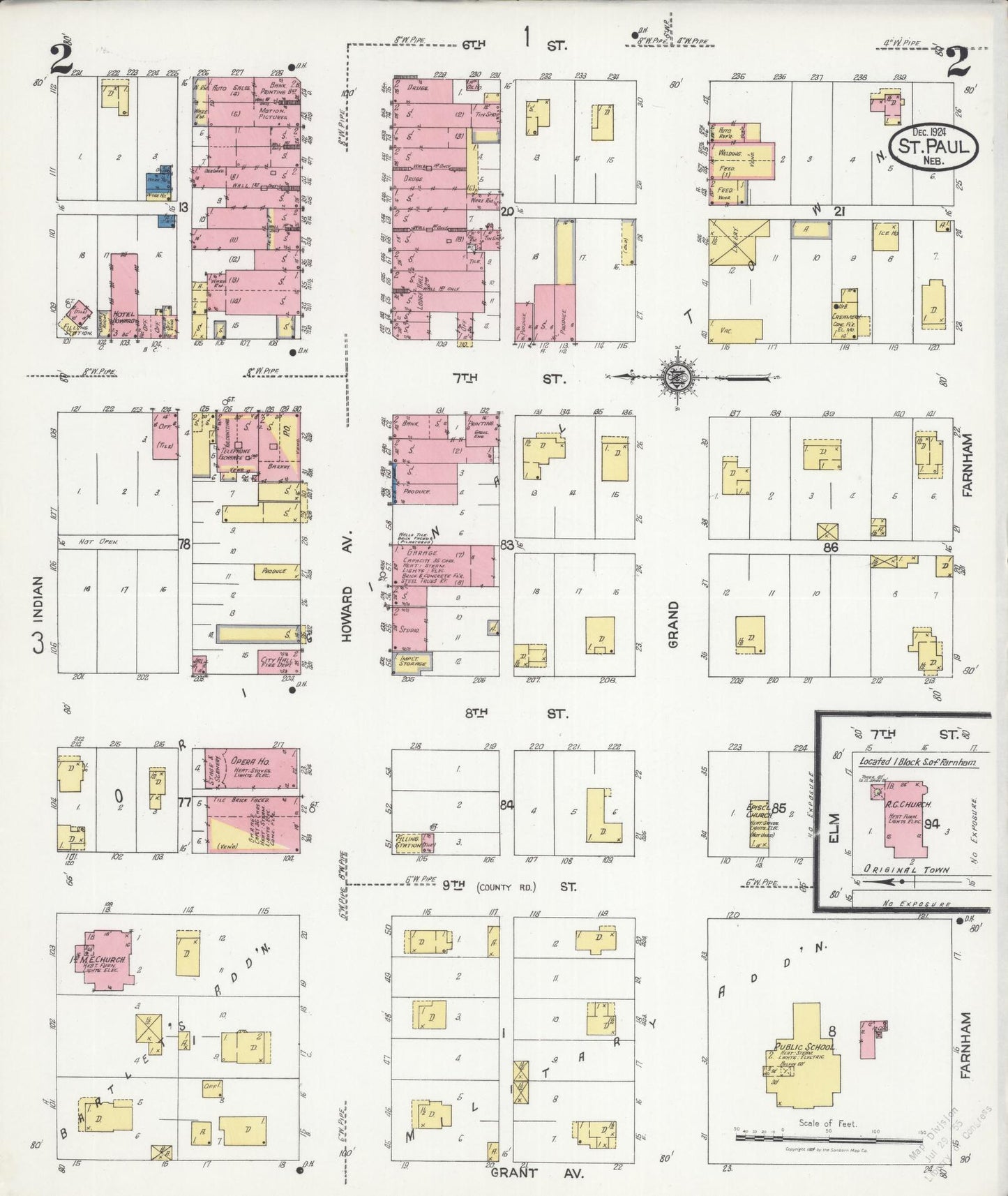 Sanborn Fire Insurance Map from Saint Paul, Howard County, Nebraska (1924), Sheet #0002 - Complete Map Set gallery image, historic Sanborn map, vintage wall art, Nebraska Nebraska