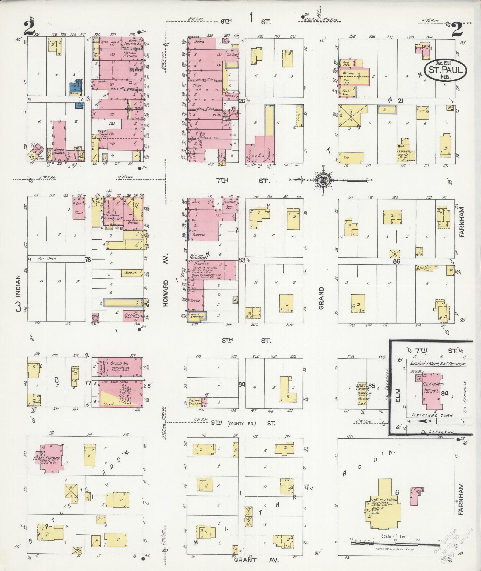 Sanborn Fire Insurance Map from Saint Paul, Howard County, Nebraska (1924), Sheet #0002 - Complete Map Set gallery image, historic Sanborn map, vintage wall art, Nebraska Nebraska