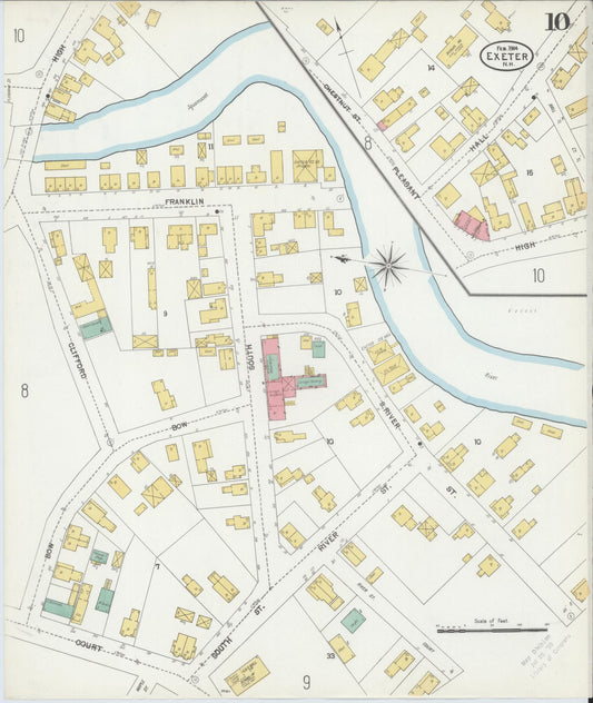 Sanborn Fire Insurance Map from Exeter, Rockingham  County, New Hampshire (1904), Sheet #0010 - Historic Sanborn Fire Insurance Map Print, vintage old map wall art, antique decor, genealogy gift, New Hampshire New Hampshire map