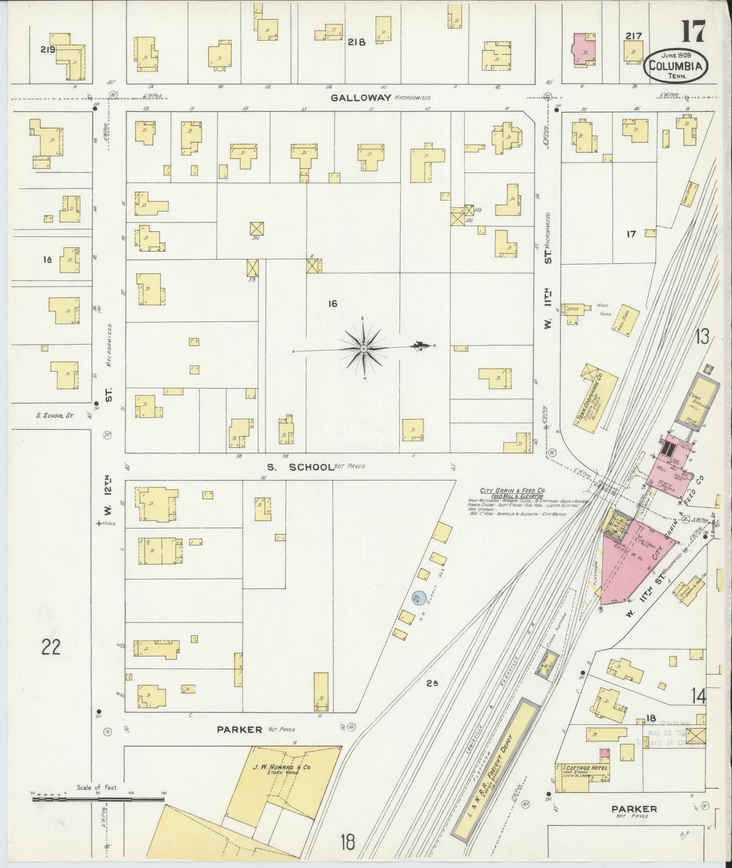 Sanborn Fire Insurance Map from Columbia, Maury County, Tennessee (1909), Sheet #0017 - Historic Sanborn Fire Insurance Map Print, vintage old map wall art, antique decor, genealogy gift, Tennessee Tennessee map