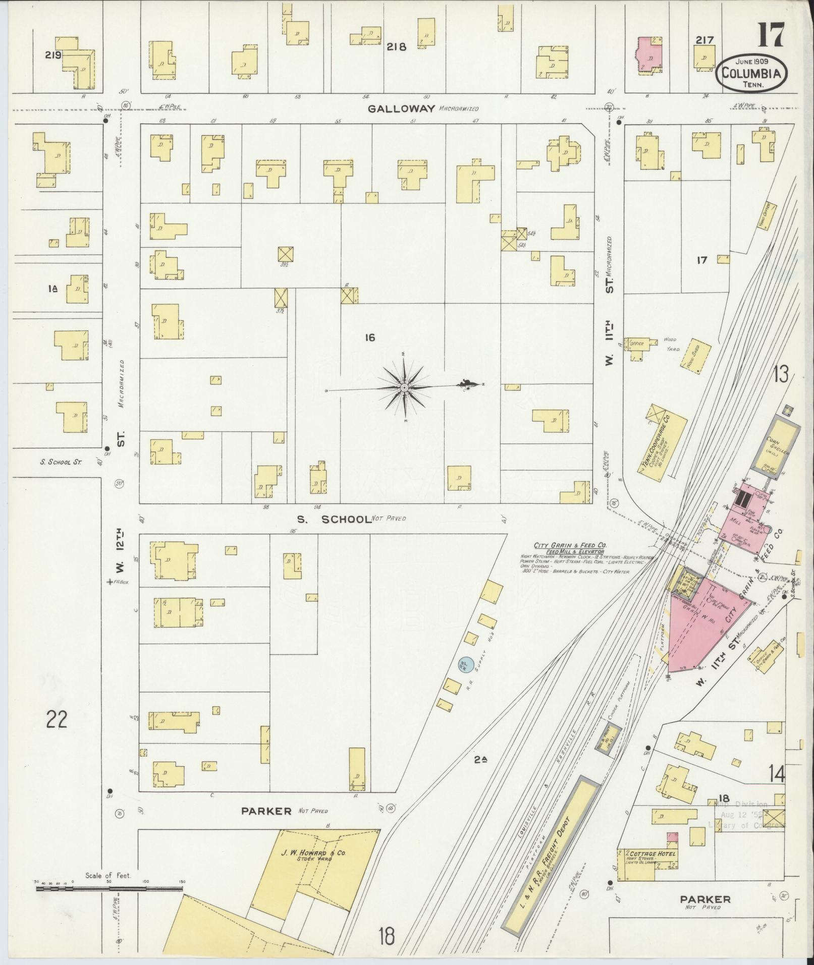 Sanborn Fire Insurance Map from Columbia, Maury County, Tennessee (1909), Sheet #0017 - Historic Sanborn Fire Insurance Map Print, vintage old map wall art, antique decor, genealogy gift, Tennessee Tennessee map