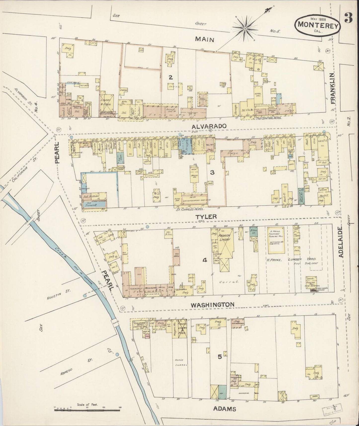 Sanborn Fire Insurance Map from Monterey, Monterey County, California (1888), Sheet #0003 - Complete Map Set gallery image, historic Sanborn map, vintage wall art, California California