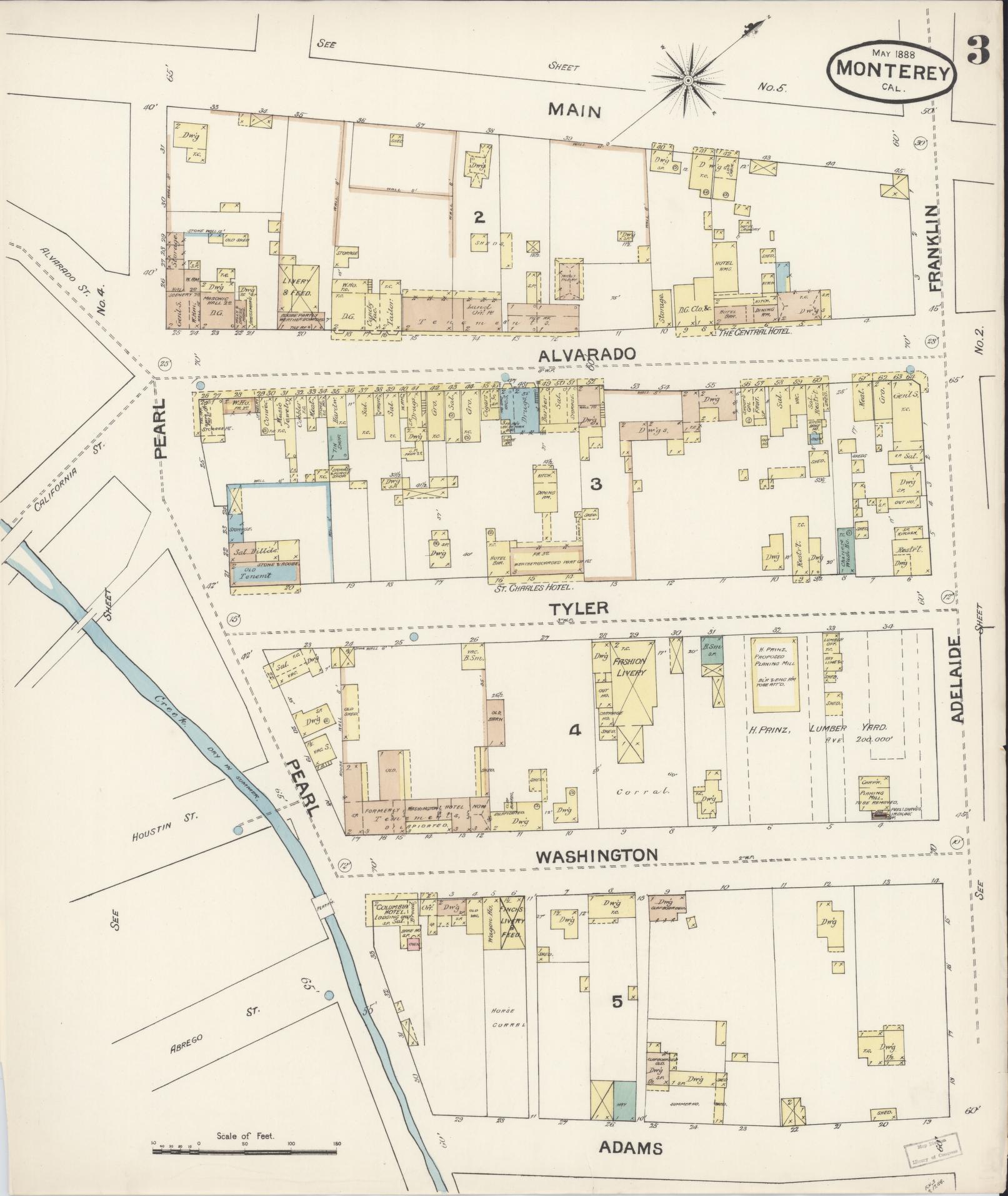 Sanborn Fire Insurance Map from Monterey, Monterey County, California (1888), Sheet #0003 - Complete Map Set gallery image, historic Sanborn map, vintage wall art, California California