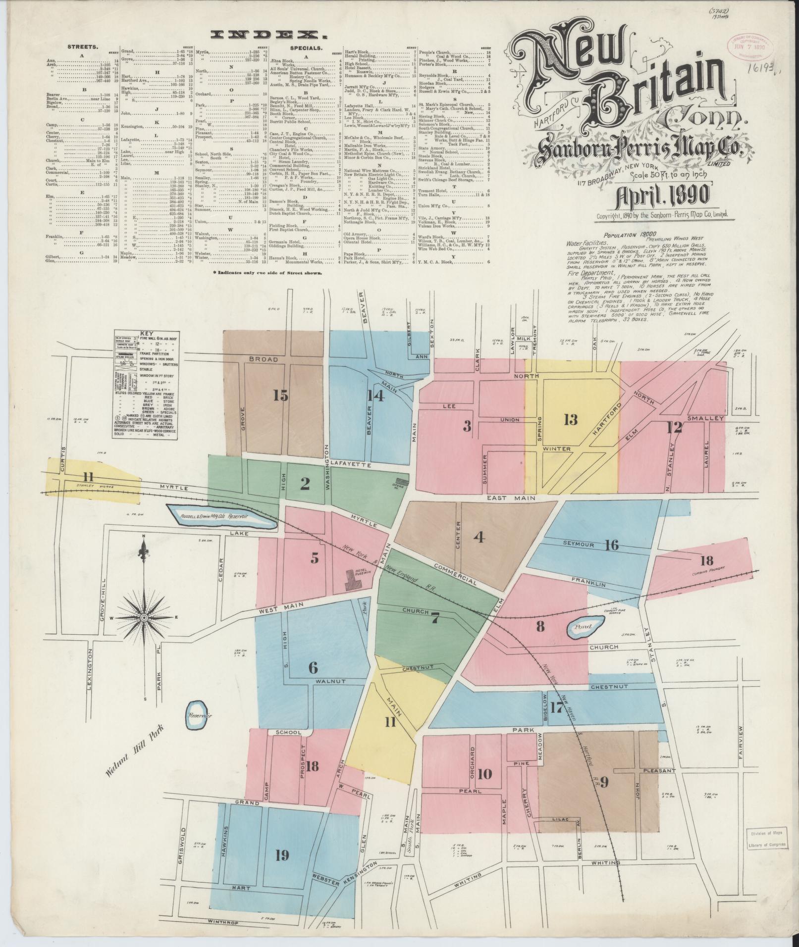 Sanborn Fire Insurance Map from New Britain, Hartford County, Connecticut. (1890) – Historic Sanborn Fire Insurance Map Print