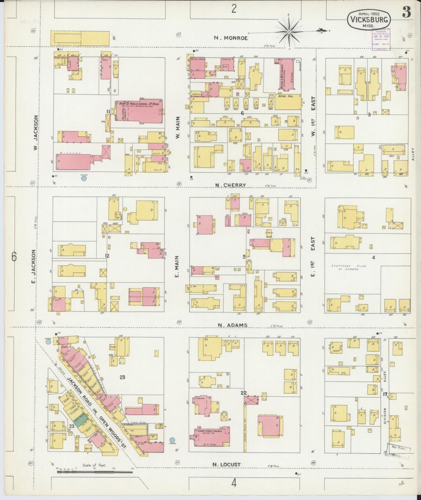 Sanborn Fire Insurance Map from Vicksburg, Warren County, Mississippi (1902), Sheet #0003 - Complete Map Set gallery image, historic Sanborn map, vintage wall art, Mississippi Mississippi