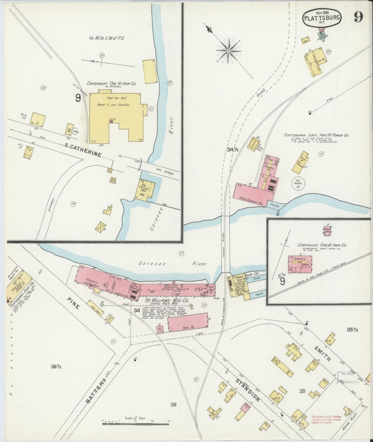 Sanborn Fire Insurance Map from Plattsburg, Clinton County, New York (1896), Sheet #0009 - Complete Map Set gallery image, historic Sanborn map, vintage wall art, New York New York