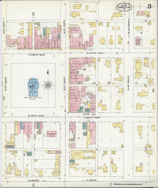 Sanborn Fire Insurance Map from Carrollton, Greene County, Illinois (1906), Sheet #0003 - Historic Sanborn Fire Insurance Map Print, vintage old map wall art, antique decor, genealogy gift, Illinois Illinois map