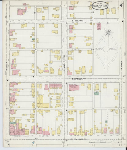 Sanborn Fire Insurance Map from Bellefontaine, Logan County, Ohio (1892), Sheet #0004 - Complete Map Set gallery image, historic Sanborn map, vintage wall art, Ohio Ohio