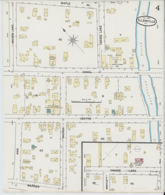 Sanborn Fire Insurance Map from Ellenville, Ulster County, New York (1889), Sheet #0004 - Historic Sanborn Fire Insurance Map Print, vintage old map wall art, antique decor, genealogy gift, New York New York map