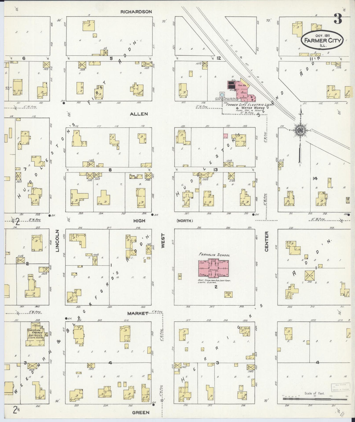 Sanborn Fire Insurance Map from Farmer City, De Witt County, Illinois (1911), Sheet #0003 - Historic Sanborn Fire Insurance Map Print, vintage old map wall art, antique decor, genealogy gift, Illinois Illinois map