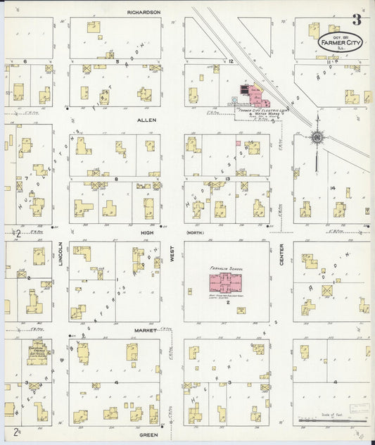 Sanborn Fire Insurance Map from Farmer City, De Witt County, Illinois (1911), Sheet #0003 - Historic Sanborn Fire Insurance Map Print, vintage old map wall art, antique decor, genealogy gift, Illinois Illinois map