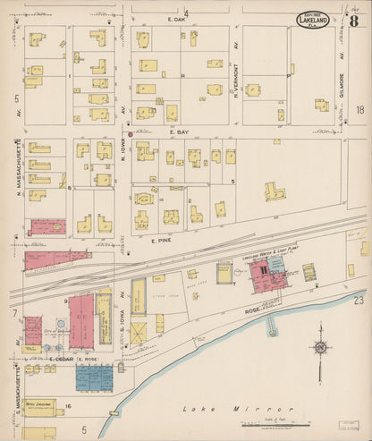 Sanborn Fire Insurance Map from Lakeland, Polk County, Florida (1922), Sheet #0008 - Complete Map Set gallery image, historic Sanborn map, vintage wall art, Florida Florida