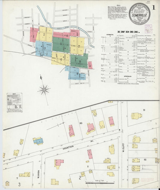 Sanborn Fire Insurance Map from Somerville, Somerset County, New Jersey (1902), Sheet #0001 - Historic Sanborn Fire Insurance Map Print, vintage old map wall art, antique decor, genealogy gift, New Jersey New Jersey map