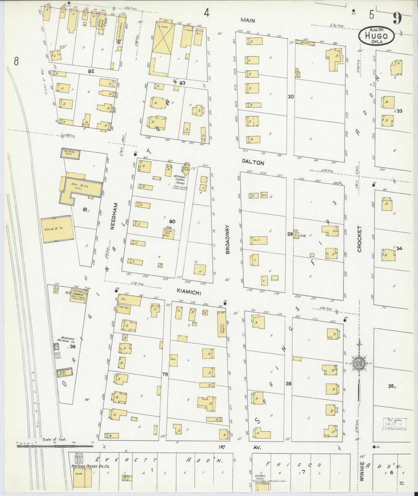 Sanborn Fire Insurance Map from Hugo, Choctaw County, Oklahoma (1911), Sheet #0009 - Complete Map Set gallery image, historic Sanborn map, vintage wall art, Oklahoma Oklahoma