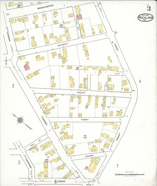 Sanborn Fire Insurance Map from Rockland, Knox County, Maine (1922), Sheet #0003 - Historic Sanborn Fire Insurance Map Print, vintage old map wall art, antique decor, genealogy gift, Maine Maine map