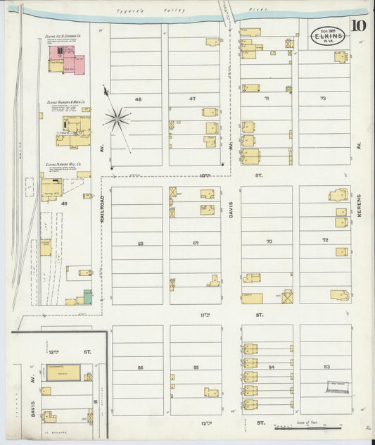 Sanborn Fire Insurance Map from Elkins, Randolph County, West Virginia (1905), Sheet #0010 - Historic Sanborn Fire Insurance Map Print, vintage old map wall art, antique decor, genealogy gift, West Virginia West Virginia map
