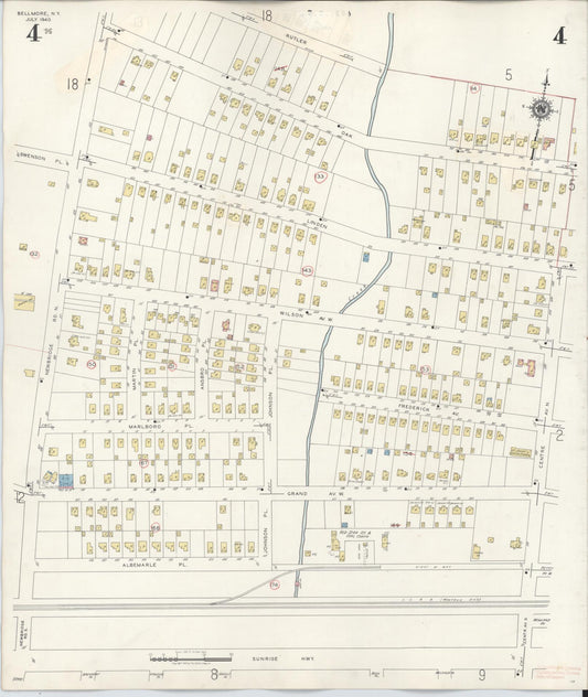 Sanborn Fire Insurance Map from Bellmore, Nassau County, New York (1945), Sheet #0004 - Historic Sanborn Fire Insurance Map Print, vintage old map wall art, antique decor, genealogy gift, New York New York map
