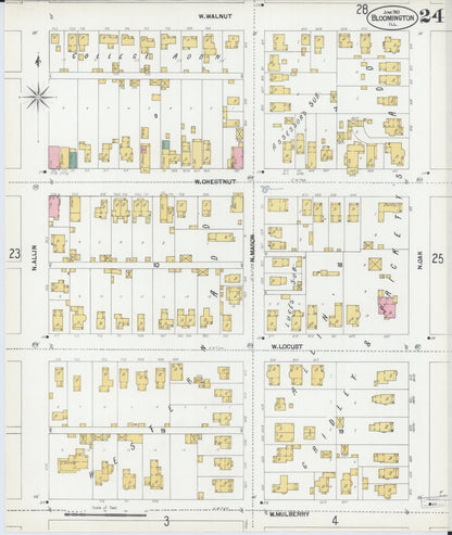 Sanborn Fire Insurance Map from Bloomington, McLean County, Illinois (1901), Sheet #0024 - Complete Map Set gallery image, historic Sanborn map, vintage wall art, Illinois Illinois