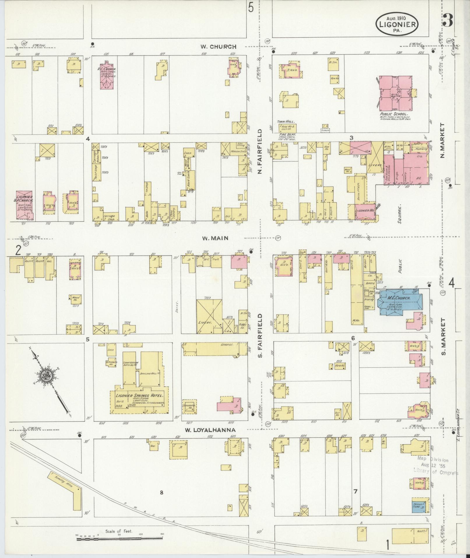 Sanborn Fire Insurance Map from Ligonier, Westmoreland County, Pennsylvania (1910), Sheet #0003 - Complete Map Set gallery image, historic Sanborn map, vintage wall art, Pennsylvania Pennsylvania