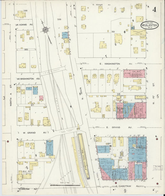 Sanborn Fire Insurance Map from McAlester, Pittsburg County, Oklahoma (1913), Sheet #0004 - Historic Sanborn Fire Insurance Map Print, vintage old map wall art, antique decor, genealogy gift, Oklahoma Oklahoma map
