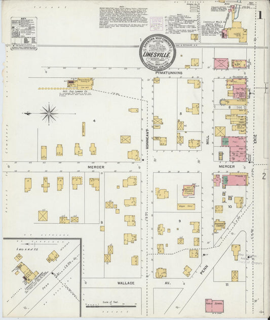 Sanborn Fire Insurance Map from Linesville, Crawford County, Pennsylvania (1904), Sheet #0001 - Complete Map Set gallery image, historic Sanborn map, vintage wall art, Pennsylvania Pennsylvania