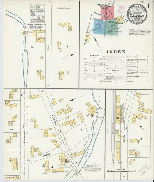 Sanborn Fire Insurance Map from Colebrook, Coos County, New Hampshire (1904), Sheet #0001 - Complete Map Set gallery image, historic Sanborn map, vintage wall art, New Hampshire New Hampshire