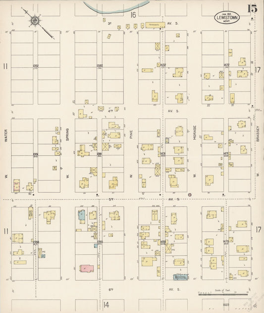 Sanborn Fire Insurance Map from Lewistown, Fergus County, Montana (1913), Sheet #0015 - Historic Sanborn Fire Insurance Map Print, vintage old map wall art, antique decor, genealogy gift, Montana Montana map