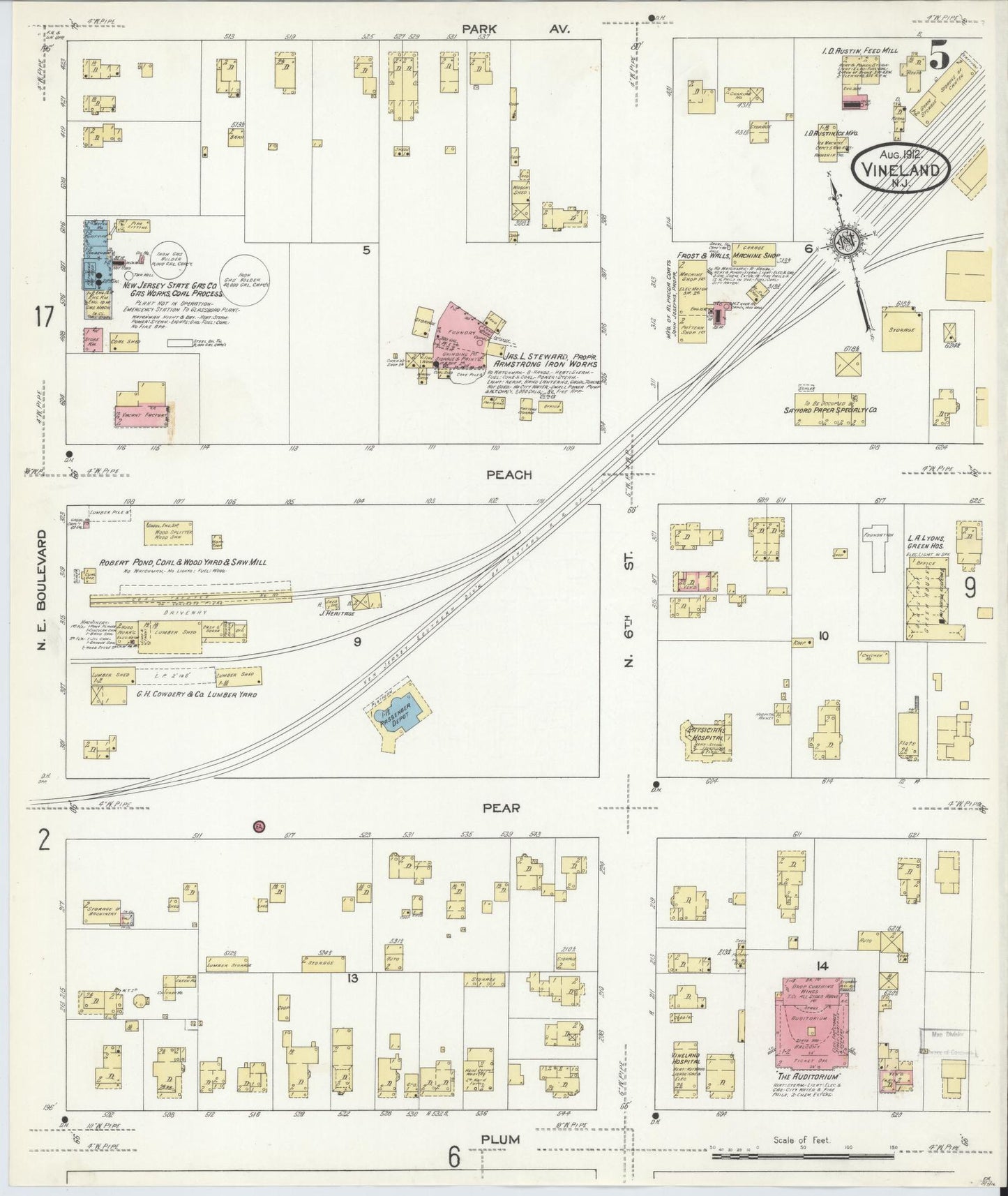 Sanborn Fire Insurance Map from Vineland, Cumberland County, New Jersey (1912), Sheet #0005 - Complete Map Set gallery image, historic Sanborn map, vintage wall art, New Jersey New Jersey