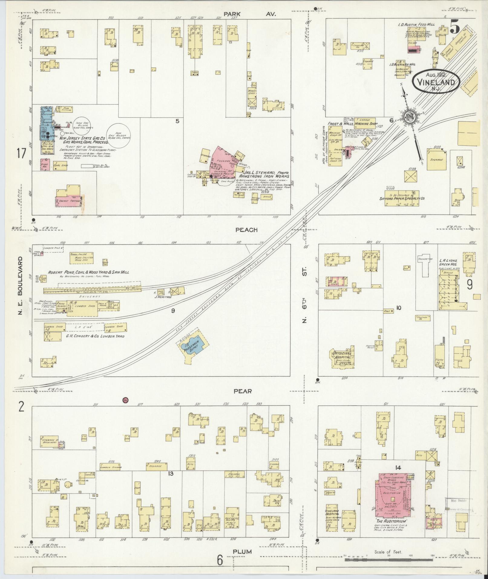 Sanborn Fire Insurance Map from Vineland, Cumberland County, New Jersey (1912), Sheet #0005 - Complete Map Set gallery image, historic Sanborn map, vintage wall art, New Jersey New Jersey