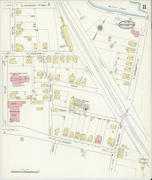 Sanborn Fire Insurance Map from Washington, Warren County, New Jersey (1914), Sheet #0008 - Historic Sanborn Fire Insurance Map Print, vintage old map wall art, antique decor, genealogy gift, Washington Washington map