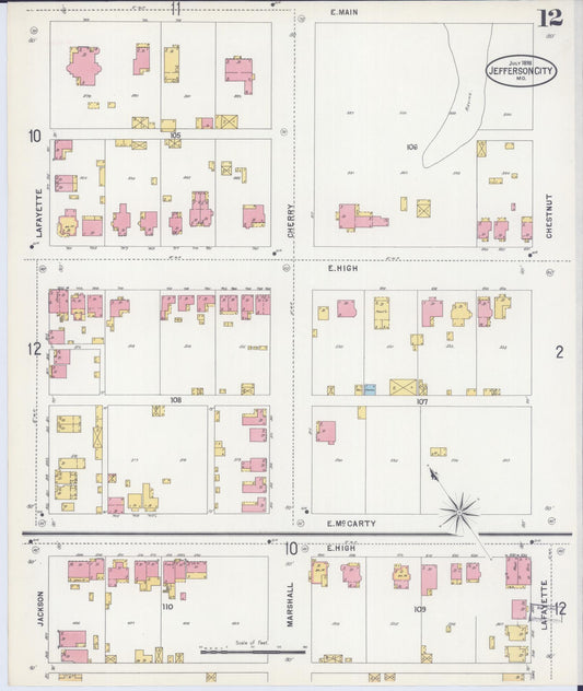 Sanborn Fire Insurance Map from Jefferson City, Cole County, Missouri (1898), Sheet #0012 - Historic Sanborn Fire Insurance Map Print, vintage old map wall art, antique decor, genealogy gift, Missouri Missouri map