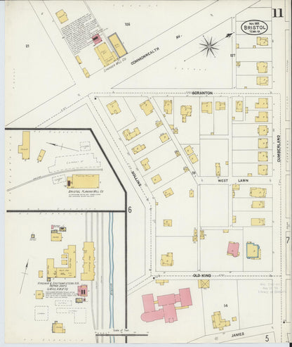 Sanborn Fire Insurance Map from Bristol, Sullivan County, Tennessee (1902), Sheet #0011 - Complete Map Set gallery image, historic Sanborn map, vintage wall art, Tennessee Tennessee