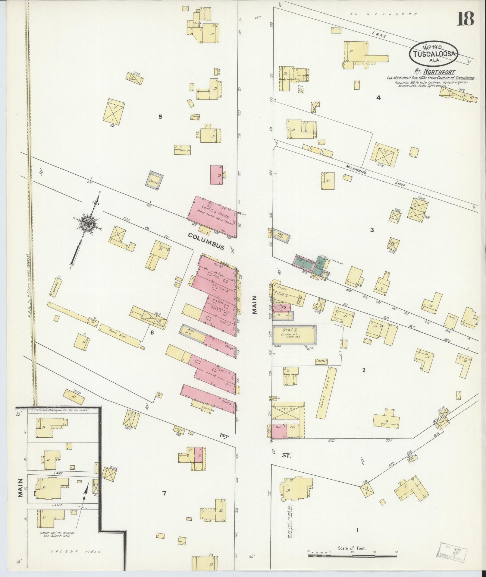 Sanborn Fire Insurance Map from Tuscaloosa, Tuscaloosa County, Alabama (1910), Sheet #0018 - Complete Map Set gallery image, historic Sanborn map, vintage wall art, Alabama Alabama