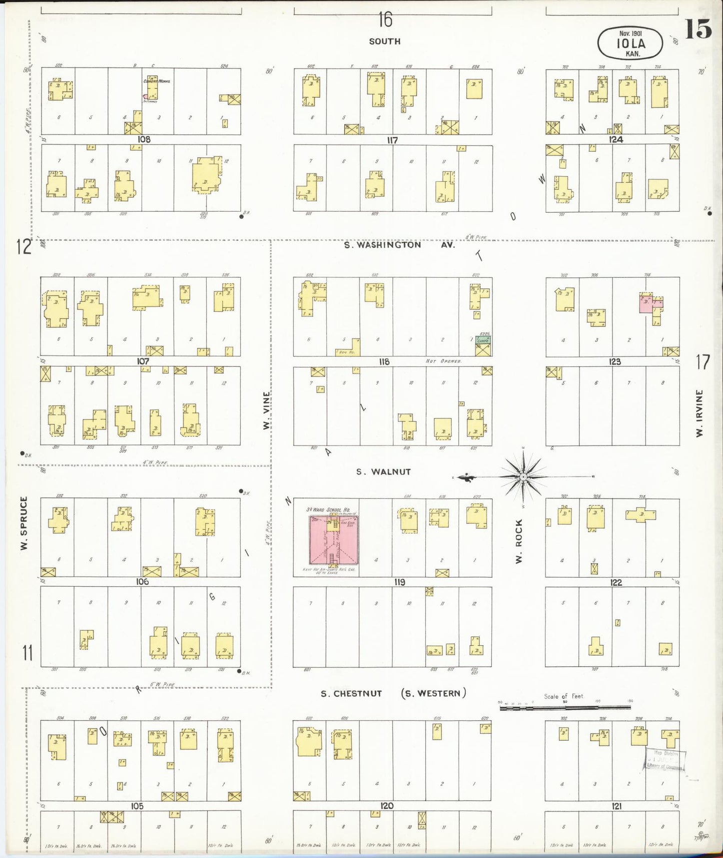 Sanborn Fire Insurance Map from Iola, Allen County, Kansas (1901), Sheet #0015 - Historic Sanborn Fire Insurance Map Print, vintage old map wall art, antique decor, genealogy gift, Kansas Kansas map