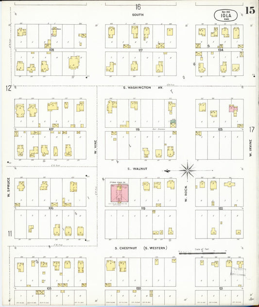 Sanborn Fire Insurance Map from Iola, Allen County, Kansas (1901), Sheet #0015 - Historic Sanborn Fire Insurance Map Print, vintage old map wall art, antique decor, genealogy gift, Kansas Kansas map