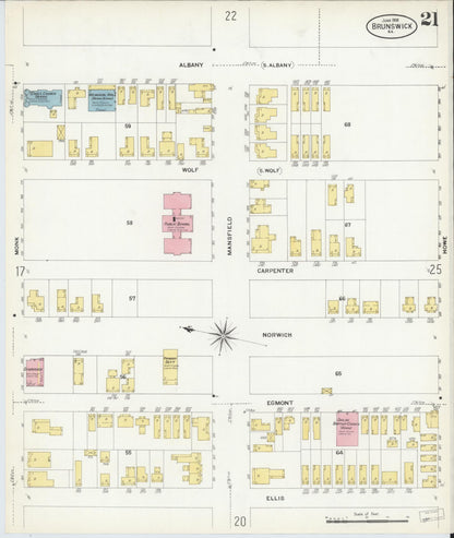Sanborn Fire Insurance Map from Brunswick, Glynn County, Georgia (1908), Sheet #0021 - Complete Map Set gallery image, historic Sanborn map, vintage wall art, Georgia Georgia