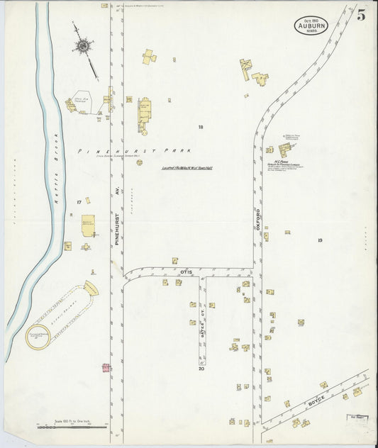 Sanborn Fire Insurance Map from Auburn, Worcester County, Massachusetts (1910), Sheet #0005 - Historic Sanborn Fire Insurance Map Print, vintage old map wall art, antique decor, genealogy gift, Massachusetts Massachusetts map