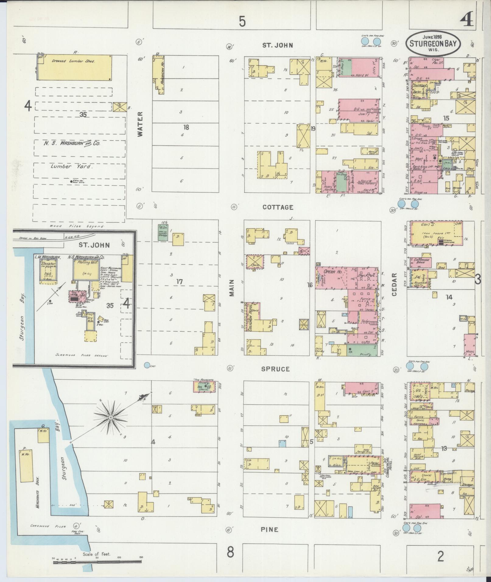 Sanborn Fire Insurance Map from Sturgeon Bay, Door County, Wisconsin (1898), Sheet #0004 - Complete Map Set gallery image, historic Sanborn map, vintage wall art, Wisconsin Wisconsin