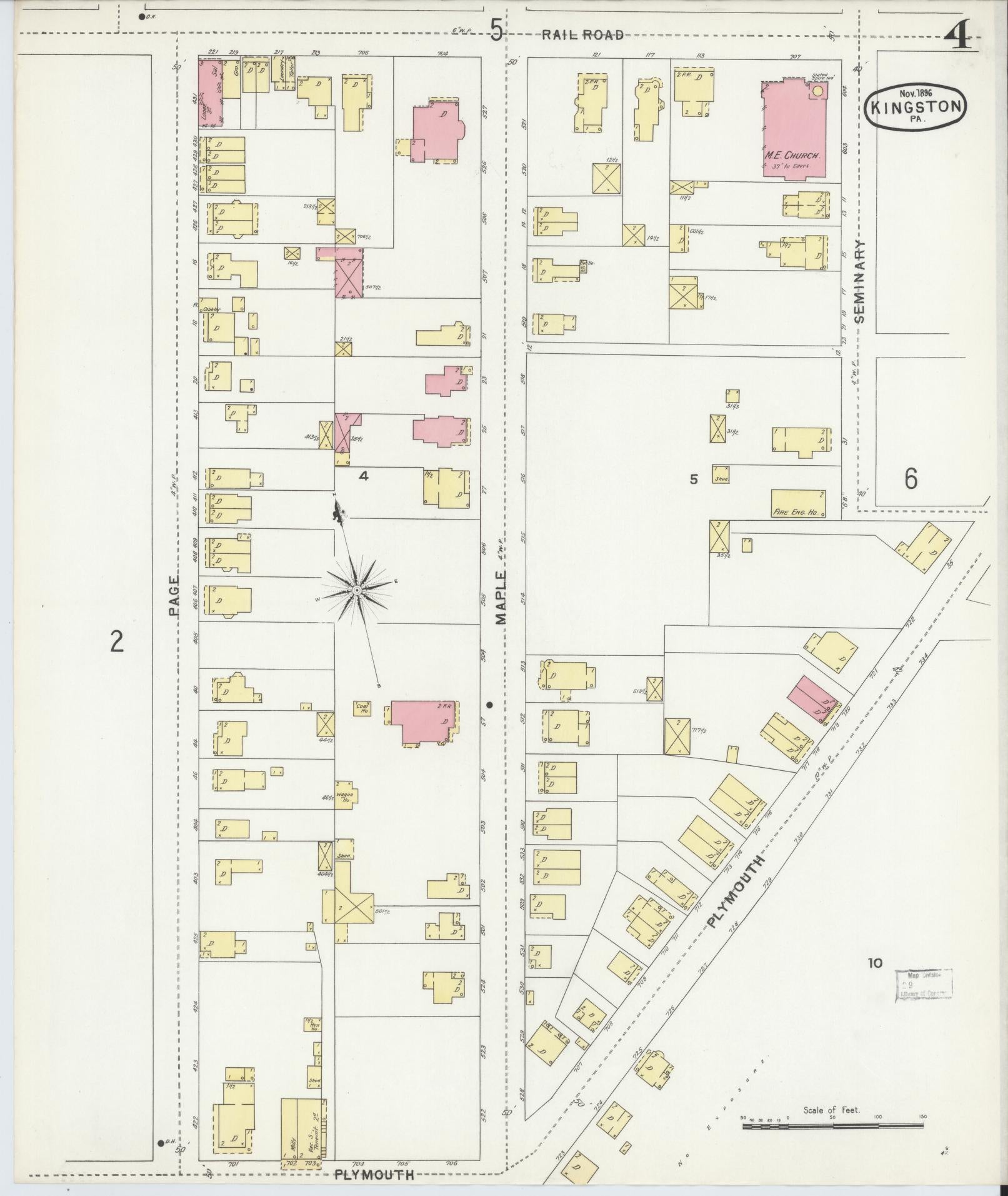 Sanborn Fire Insurance Map from Kingston, Luzerne County, Pennsylvania (1896), Sheet #0004 - Complete Map Set gallery image, historic Sanborn map, vintage wall art, Pennsylvania Pennsylvania