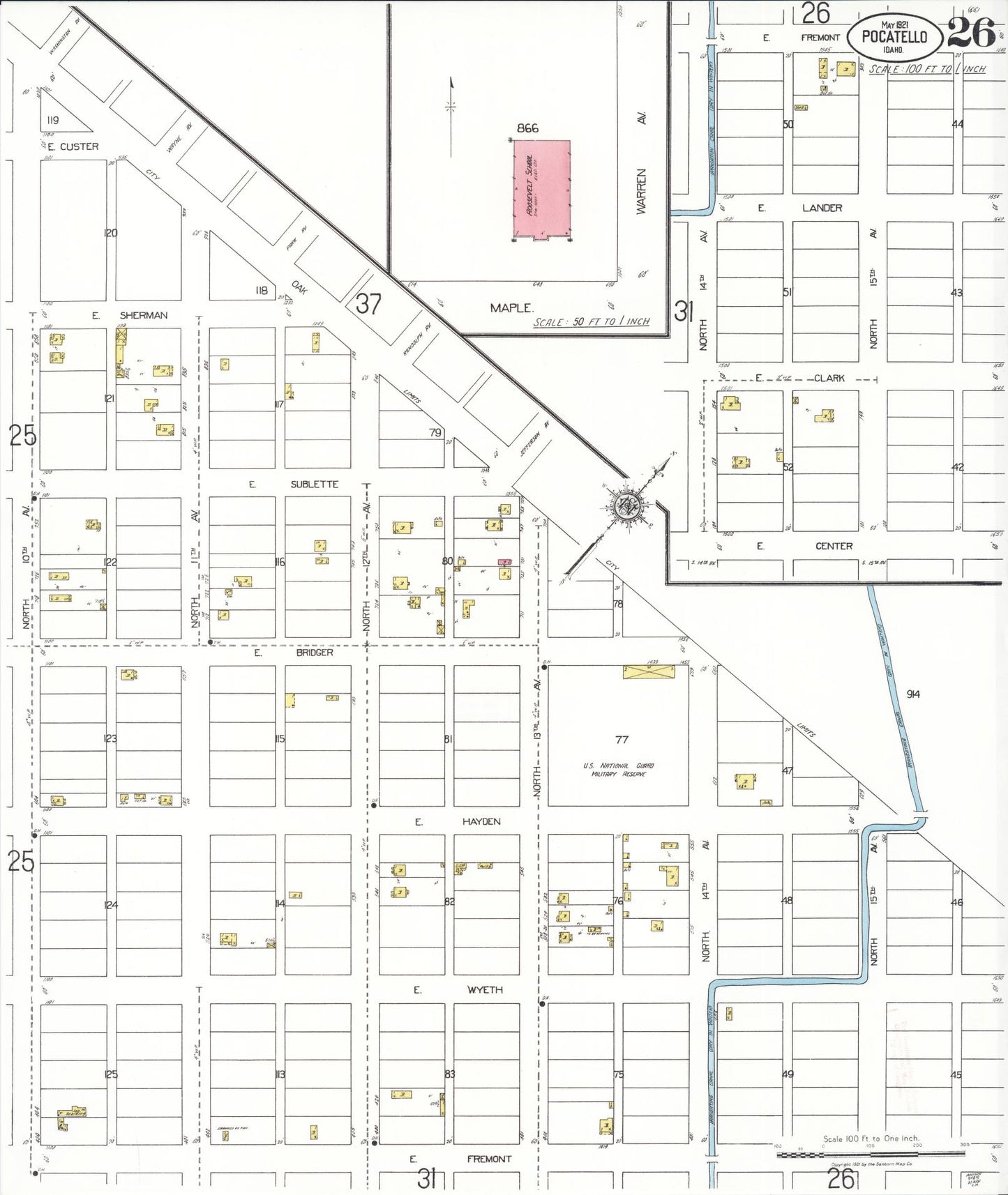 Sanborn Fire Insurance Map from Pocatello, Bannock County, Idaho (1921), Sheet #0026 - Complete Map Set gallery image, historic Sanborn map, vintage wall art, Idaho Idaho