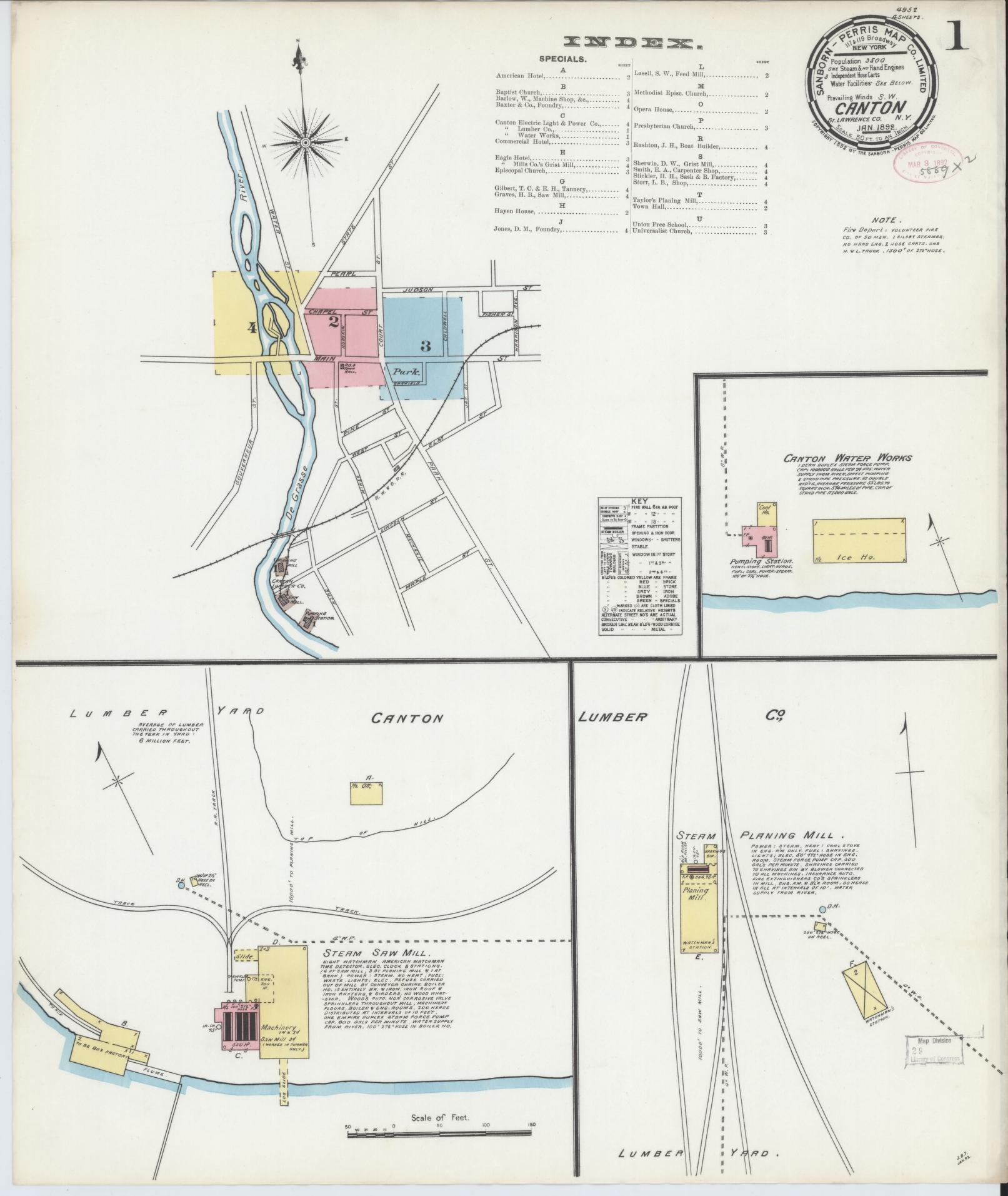 Sanborn Fire Insurance Map from Canton, St. Lawrence County, New York. (1892) – Historic Sanborn Fire Insurance Map Print