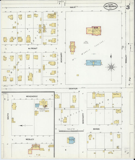 Sanborn Fire Insurance Map from Mount Morris, Ogle County, Illinois (1905), Sheet #0003 - Historic Sanborn Fire Insurance Map Print, vintage old map wall art, antique decor, genealogy gift, Illinois Illinois map