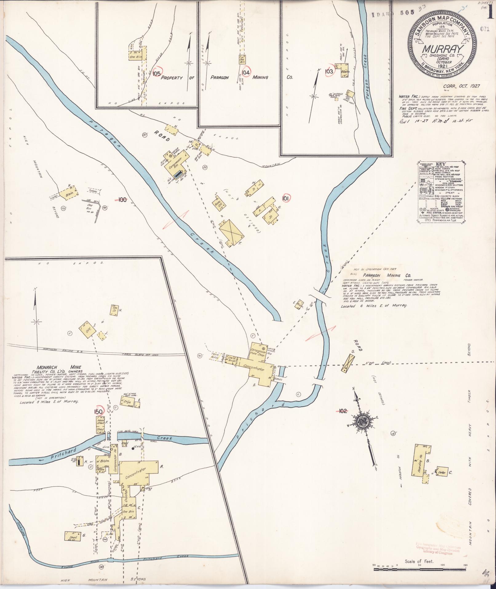 Sanborn Fire Insurance Map from Murray, Shoshone County, Idaho. (1927) – Historic Sanborn Fire Insurance Map Print