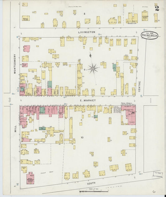Sanborn Fire Insurance Map from Rhinebeck, Dutchess County, New York (1895), Sheet #0002 - Historic Sanborn Fire Insurance Map Print, vintage old map wall art, antique decor, genealogy gift, New York New York map