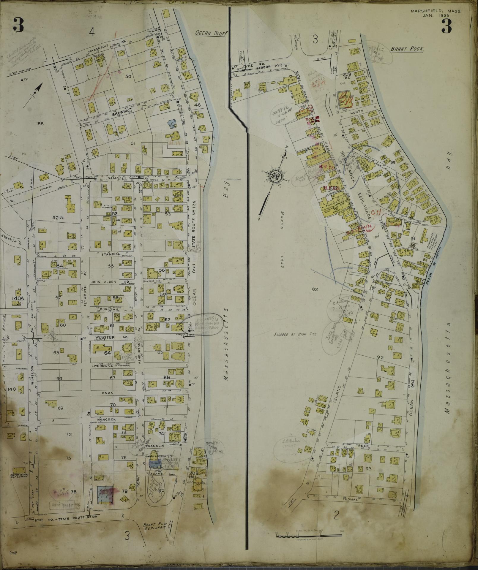 Sanborn Fire Insurance Map from Marshfield, Plymouth County, Massachusetts (1954), Sheet #0003 - Complete Map Set gallery image, historic Sanborn map, vintage wall art, Massachusetts Massachusetts
