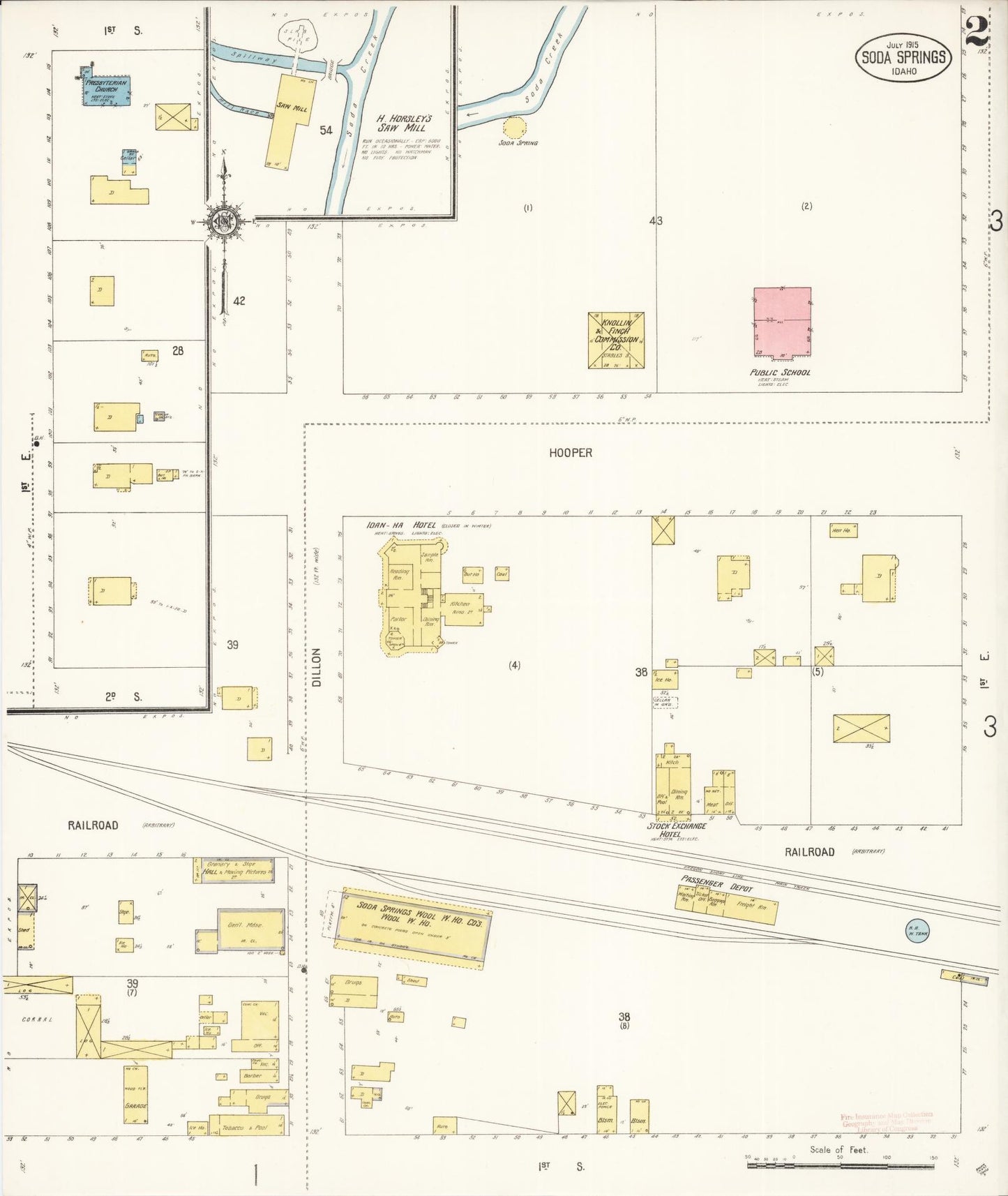 Sanborn Fire Insurance Map from Soda Springs, Caribou County, Idaho (1915), Sheet #0002 - Complete Map Set gallery image, historic Sanborn map, vintage wall art, Idaho Idaho