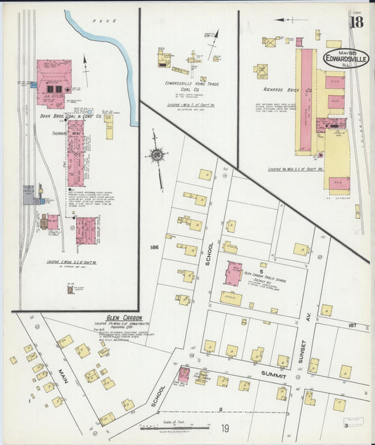 Sanborn Fire Insurance Map from Edwardsville, Madison County, Illinois (1921), Sheet #0018 - Historic Sanborn Fire Insurance Map Print, vintage old map wall art, antique decor, genealogy gift, Illinois Illinois map